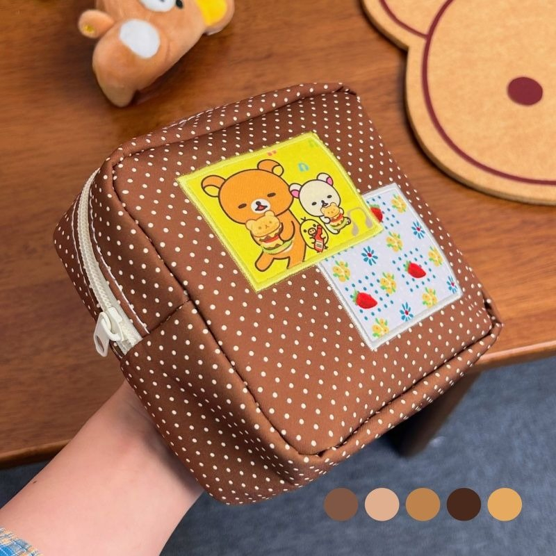 Travel Accessories And Bags - 카와이 리락쿠마 브라운 폴카 도트 화장품
