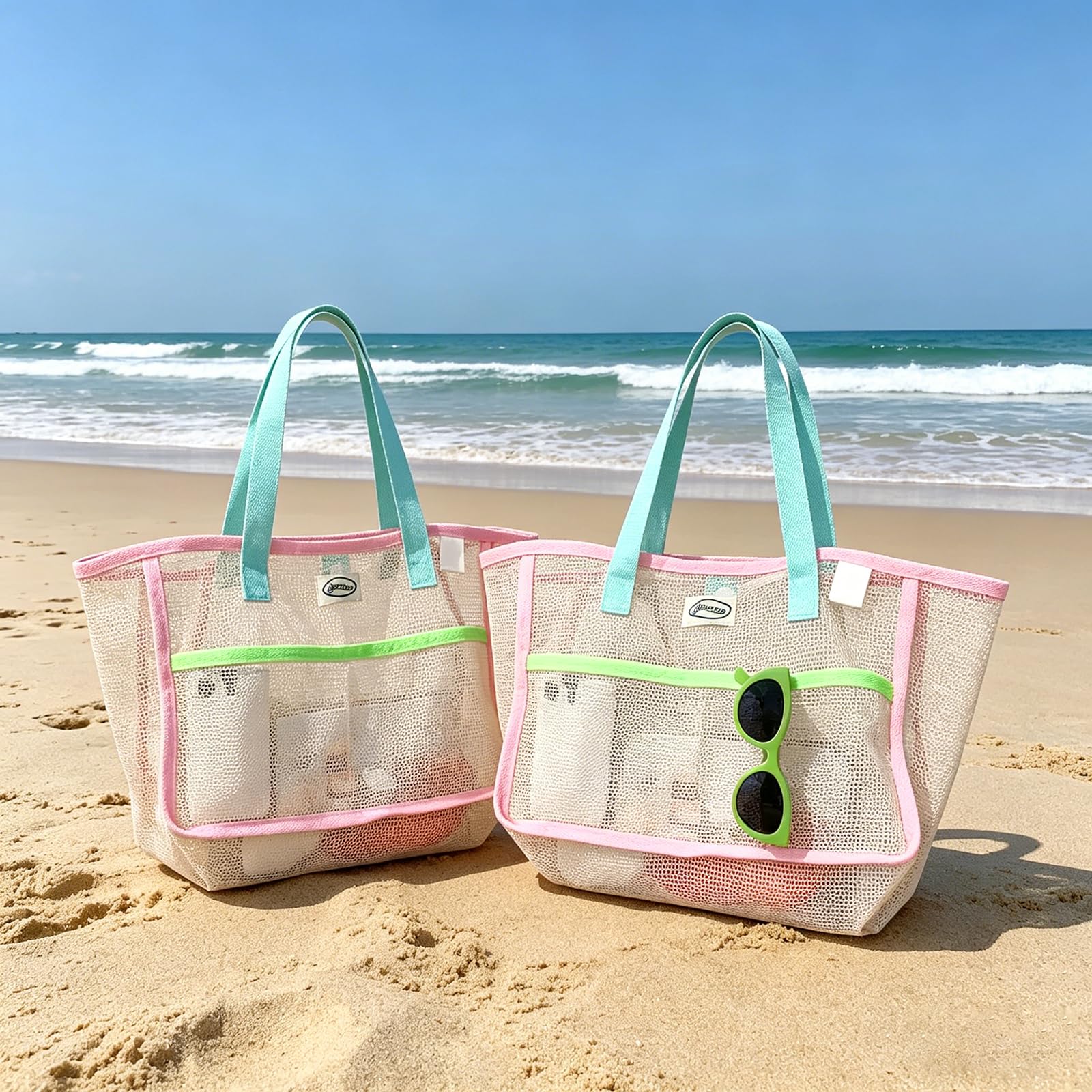 Travel Accessories And Bags - 여성용 비치백, 화려한 접이식 그물망 모래