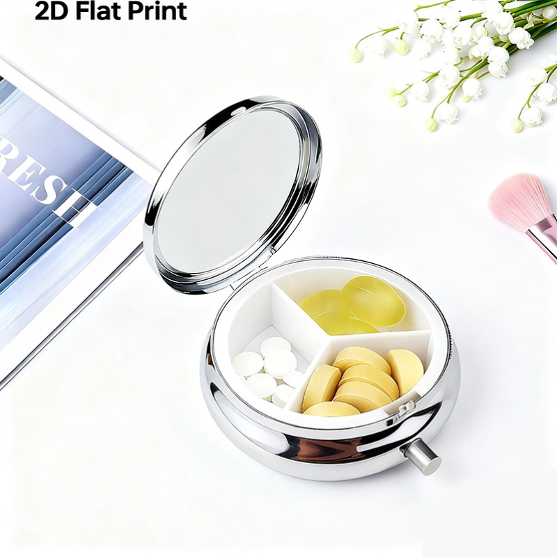 평평하고 휴대 가능한 둥근 금속 알약 케이스로, 빈티지 - Travel Related Accessories 리뷰 및 가격