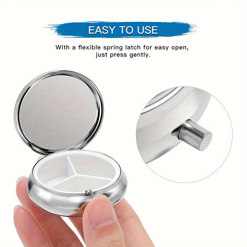 평평하고 휴대 가능한 둥근 금속 알약 케이스로, 빈티지 - Travel Related Accessories 리뷰 및 가격
