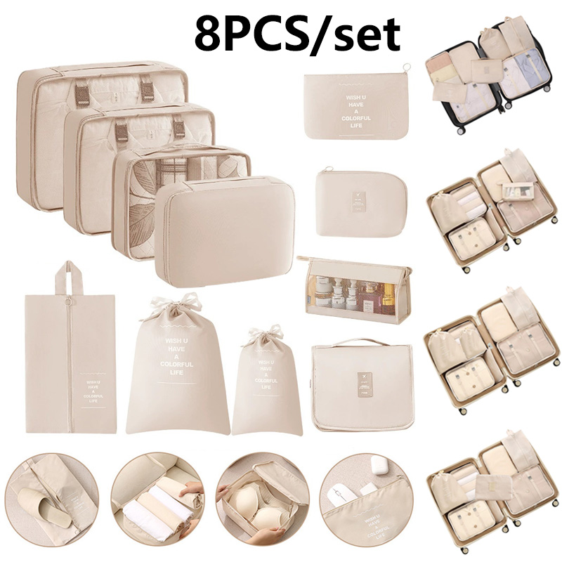 8종 여행용 짐 정리 큐브 세트, 방수 끈 조절식 수납 - Travel Accessories Packing Cubes 리뷰 및 가격