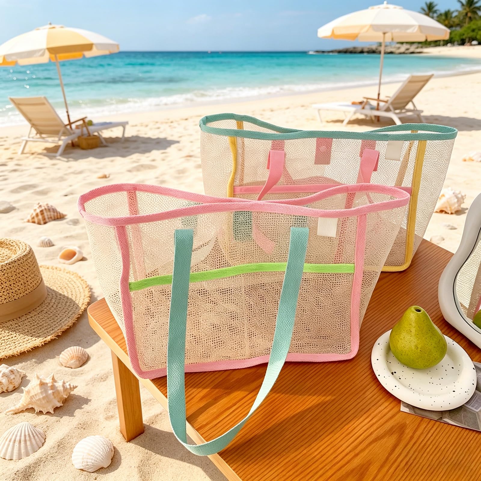 여성용 비치백, 화려한 접이식 그물망 모래 가방, 여행 - Travel Accessories And Bags 리뷰 및 가격