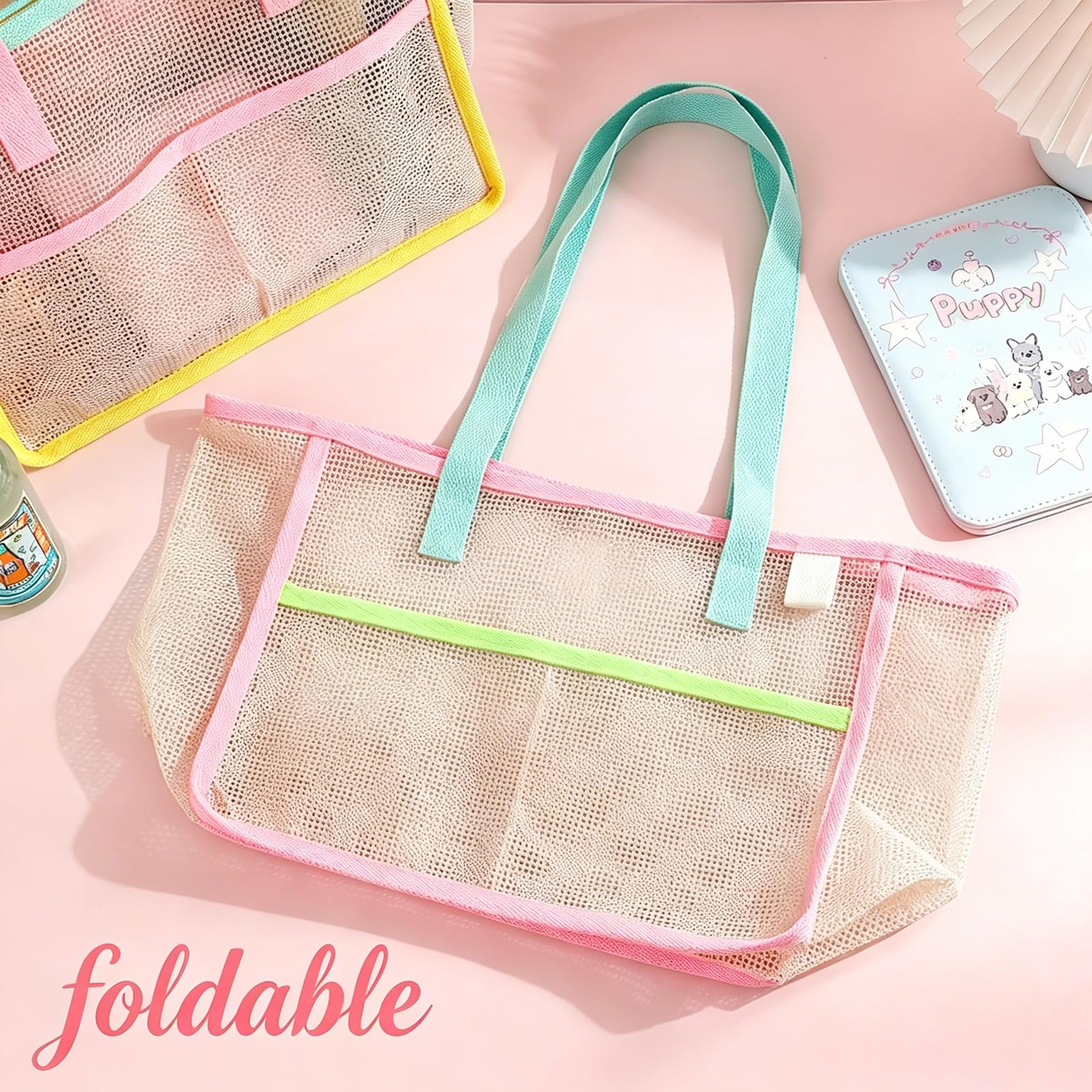 여성용 비치백, 화려한 접이식 그물망 모래 가방, 여행 - Travel Accessories And Bags 리뷰 및 가격
