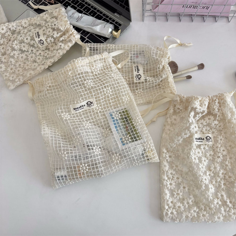 레이스 자수 데이지 메쉬 드로스트링 메이크업 가방 여름 - Travel Accessories And Bags 리뷰 및 가격
